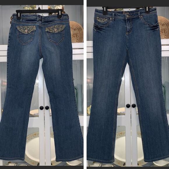 Cache Gold Embellished Contoured Jeans Sz 6 - Picture 1 of 9